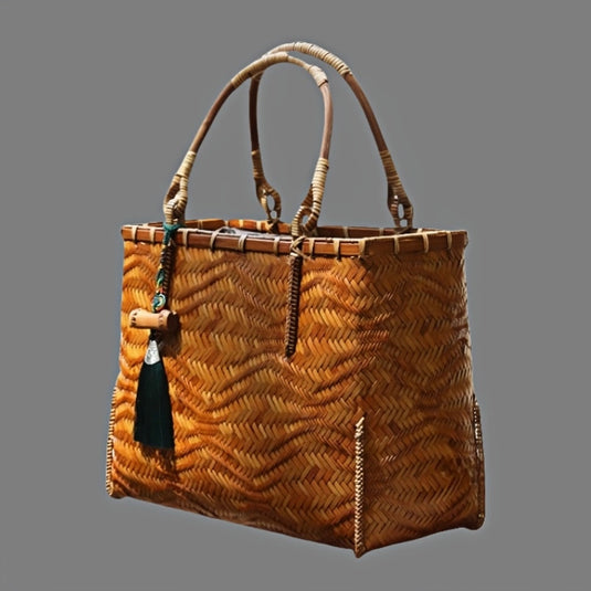 Bamboo Handwoven Top Handle Bag Wave Texture