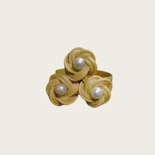 Bamboo Handwoven Pearl Ring 3-flower