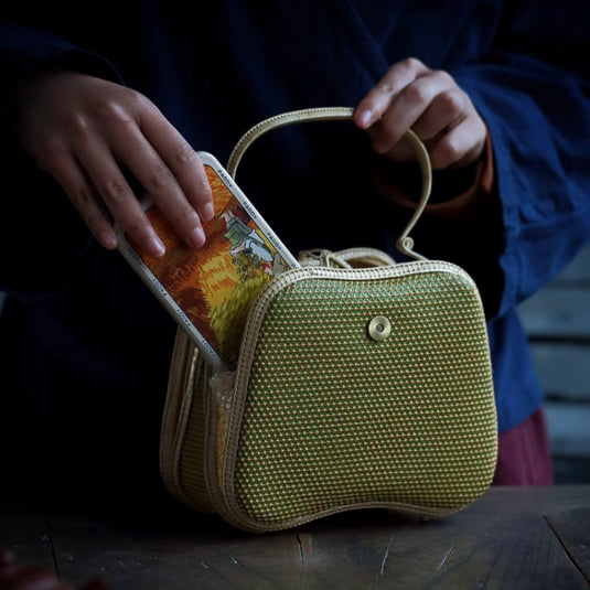 Collectible Bamboo Handwoven Handle Bag Greenstone Style