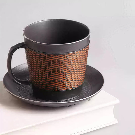 Handmade Porcelain-bodied Coffee Mug with Bamboo Weaving