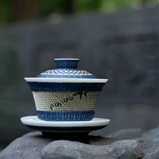 Handmade Porcelain-bodied Classic Tea Cup Bamboo Weaving