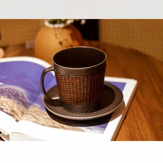 Handmade Porcelain-bodied Coffee Mug with Bamboo Weaving