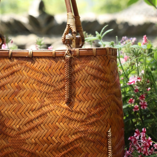 Bamboo Handwoven Top Handle Bag Wave Texture